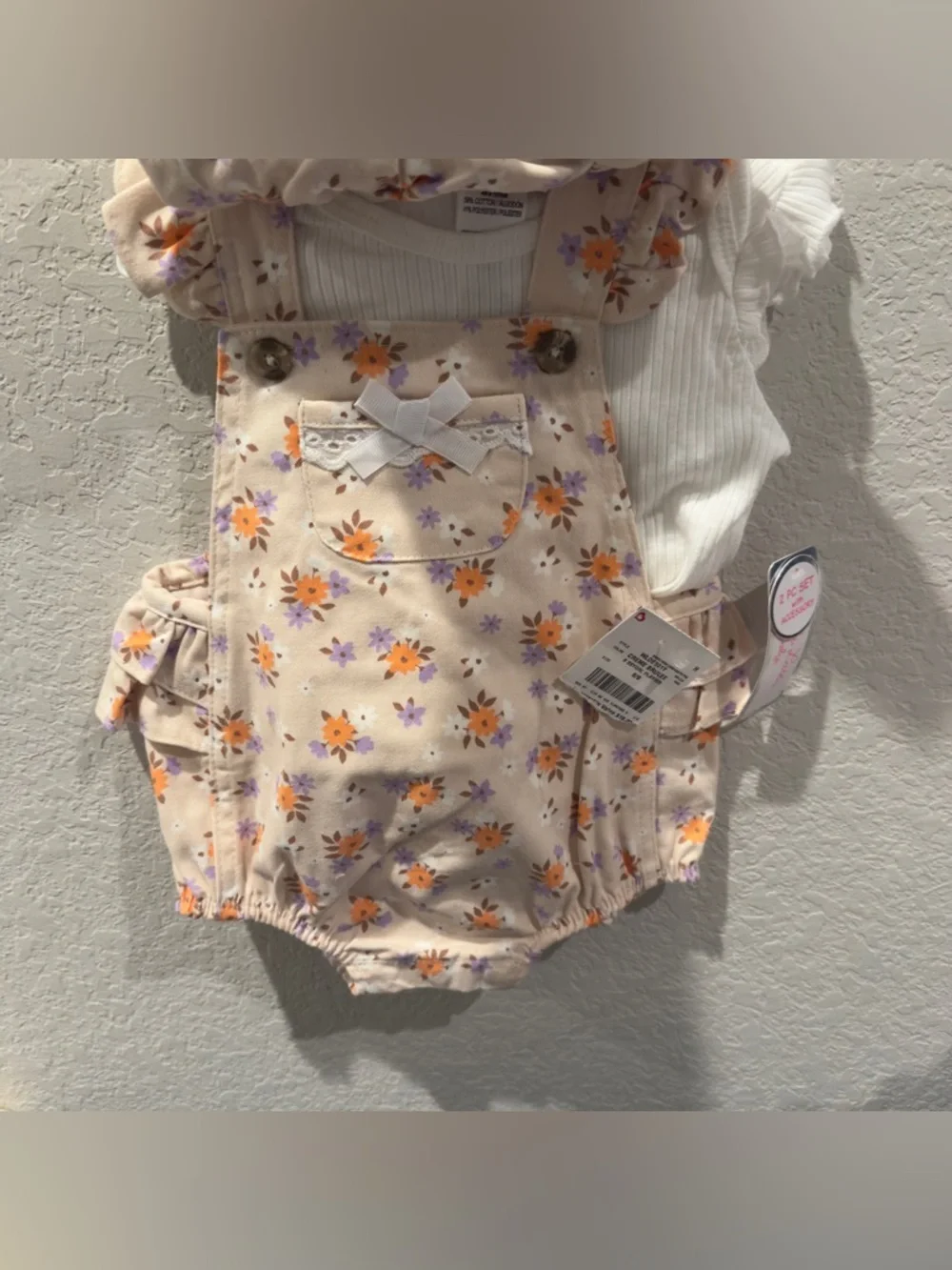 Little Lass Cream Floral Sun Hat & Romper Set - Picture 2 of 3